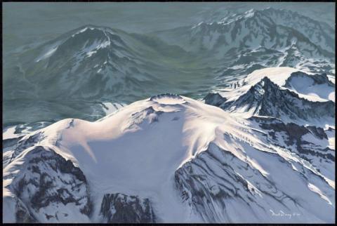 "Above Rainier" painting of Mount Rainier from a unique perspective