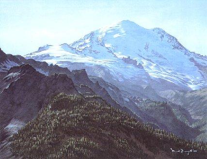 Oil painting of Mount Rainier on a clear day 