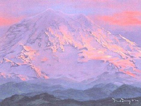 "Evening Glow" original oil painting of a sunset on Mount Rainier