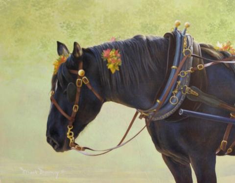 "Flossie" oil painting of a hitch horse in Leavenworth WA