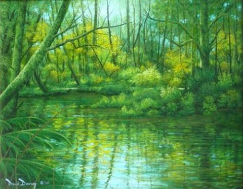 "Green Pond" original oil painting of a serene pond