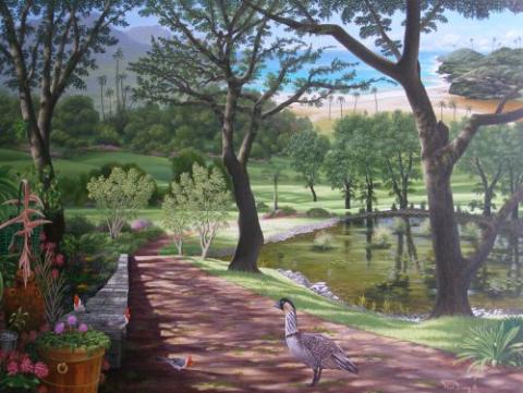 "Nene's Paradise" oil painting of the endangered Hawaiian goose
