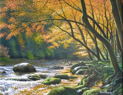 "Orange Transition" painting of the Smoky Mountain woods in the fall