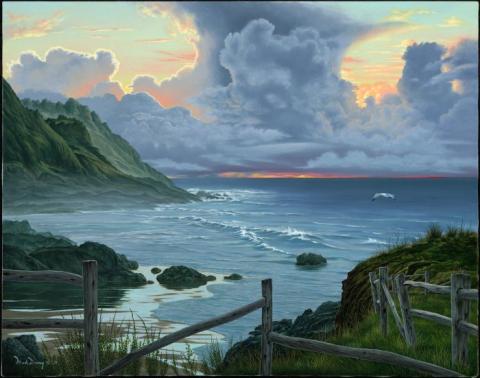 "Shimmering Stormfront" painting of Oregon coast at Sunset Bay State Park