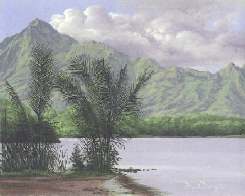 "Winward Serenity" painting of a peaceful mountain scene from Hawaii