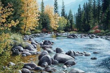 "Icicle Ridge Creek #5" oil painting of a mountain creek in Leavenworth WA