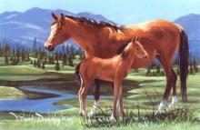 "Mare and Colt" painting of a mare and her colt on a summer day