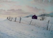 "Peaceful Solitude" winterscape with a cabin