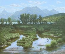 "Shifting Shadows" painting of the mountains in Glacier National Park