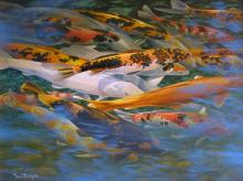 "Splash of Color" colorful original oil painting of koi