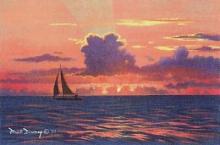 "Waikiki Sunset" painting of the sunset over the ocean at Waikiki